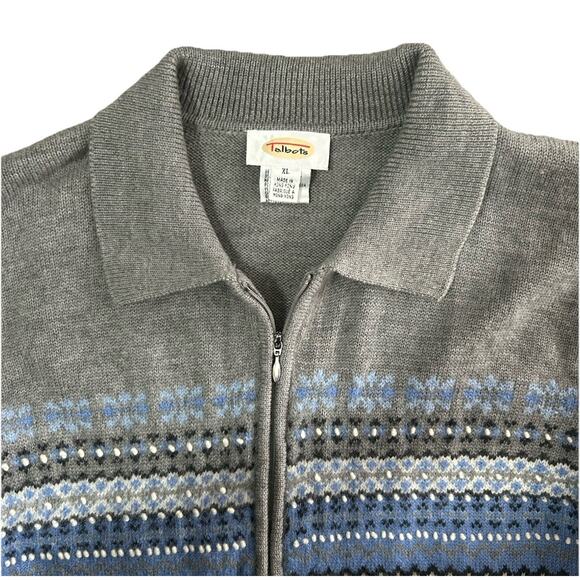 Vintage Talbots Women’s Gray Blue Fair Isle Wool Angora Knit Sweater Full Zip XL - Picture 6 of 9